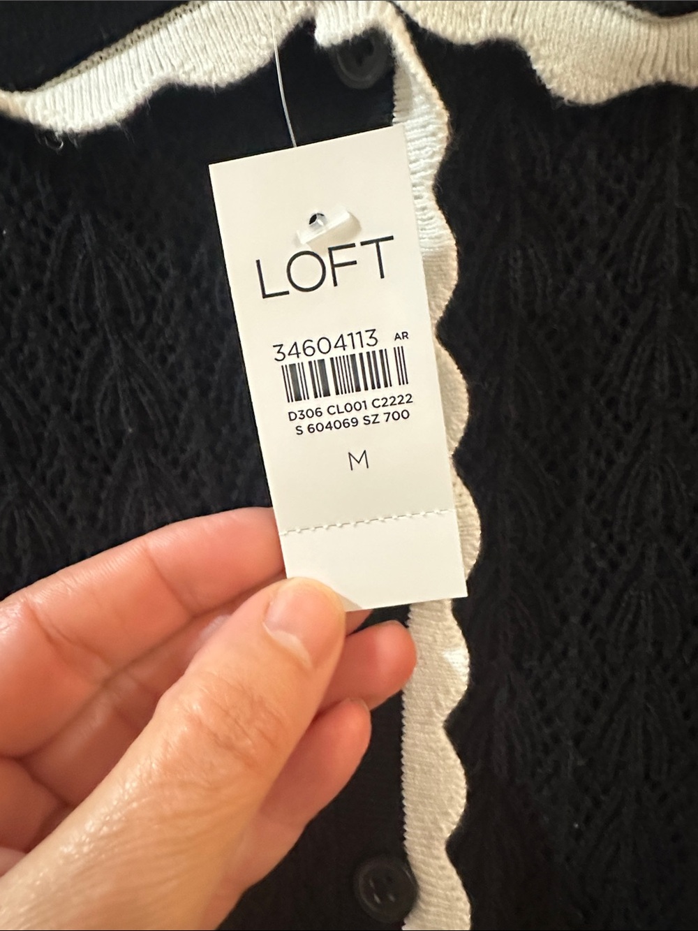 LOFT Black Cardigan with Cream Scalloped Trim - Picture 4 of 10